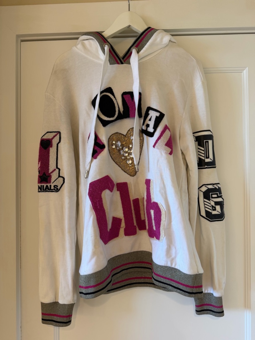Dolce & Gabbana White Hoodie with Pink & Gold Accents